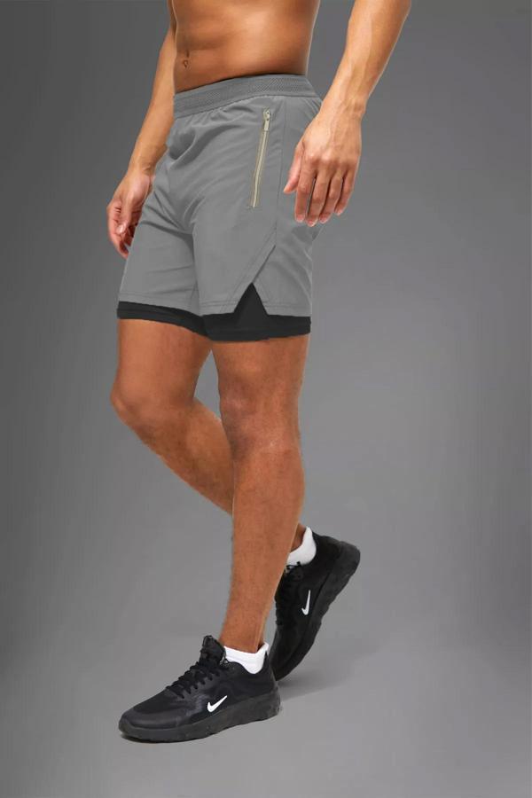 Man Of Man Gri Unisex Gym Ve Fitness Astarlı Taytlı Şort - Image 1