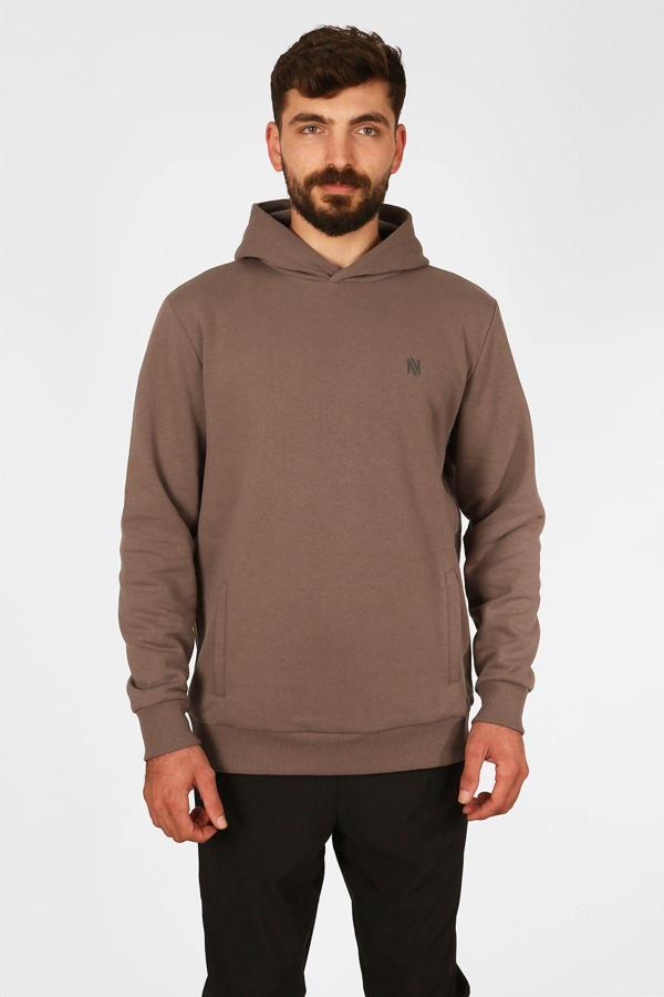 Man Of Man |Kapüşonlu Sweatshirt| Fleto Cep Detaylı Reflektör Baskılı Şardonlu - Image 1