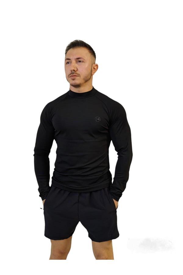 Man Of Man Siyah Aktif Basınç Erkek Antrenman Tişört, Koşu Fitness Ağırlık Terletmez Tişört - Image 1