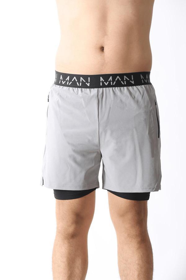 Man Of Man Gri Unisex Gym Ve Fitness Fitness Astarlı Taytlı Şort - Image 1