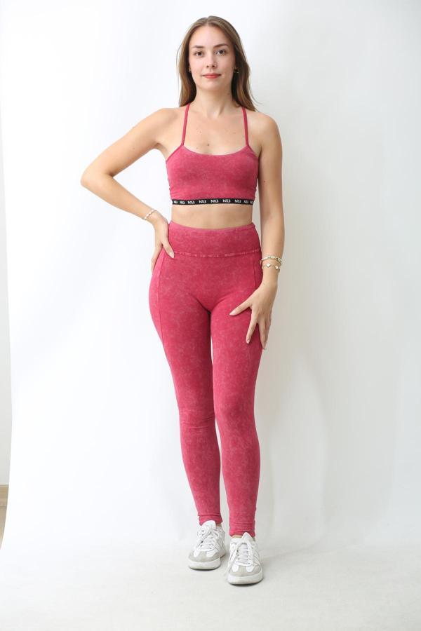 Ntb Nature The Brand Kadın Yüksek Bel Spor Tayt - Acid Pembe Seamless Toparlayıcı Ve Büzgülü Fitness Taytı - Image 1