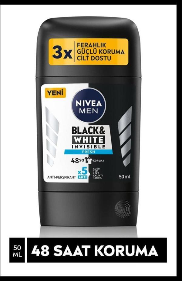 Men Erkek Stick Deodorant Black&white Invisible Fresh ,48 Saat Anti-perspirant Koruma ,50ml - Image 1