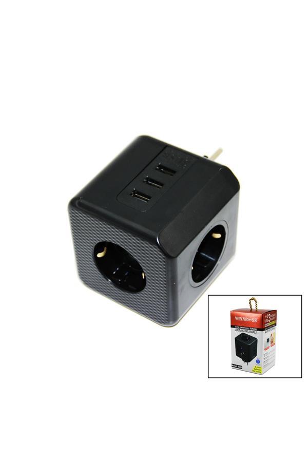 Storemax Dnzblsm - 2500W Siyah 10A Tipi Priz Usb Duvar Priz 3X  3X Akım Korumalı Termal Yeni Hlyshop 518 - Image 1