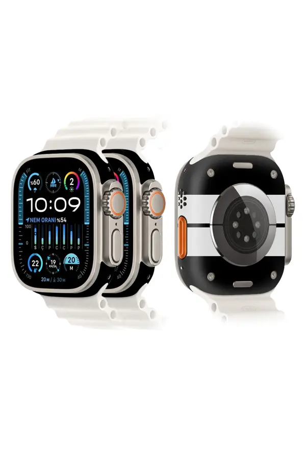 Papscover Apple Watch Kaplama Siyah Çift Beyaz Şerit - Image 1