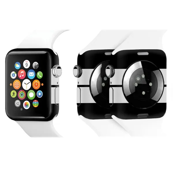 Papscover Apple Watch Kaplama Siyah Çift Beyaz Şerit - Image 1