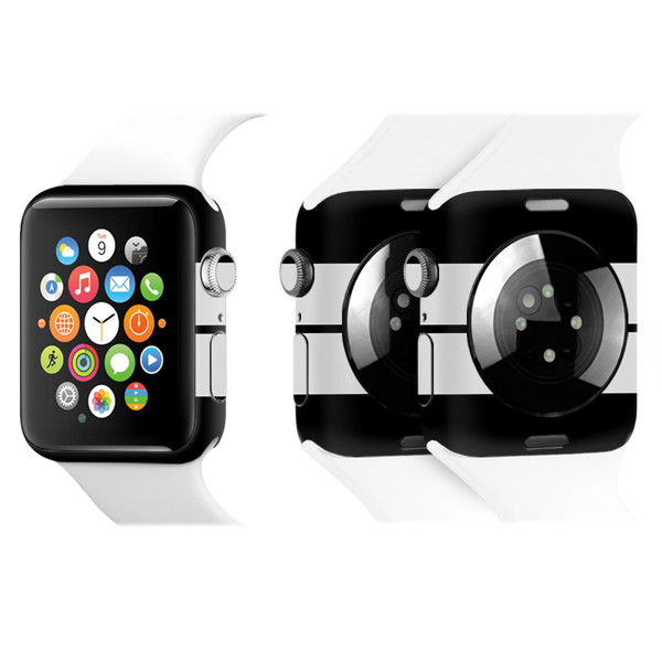 Papscover Apple Watch Kaplama Siyah Çift Beyaz Şerit - Image 1