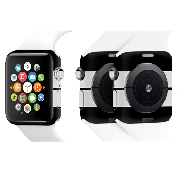 Papscover Apple Watch Kaplama Siyah Çift Beyaz Şerit - Image 1