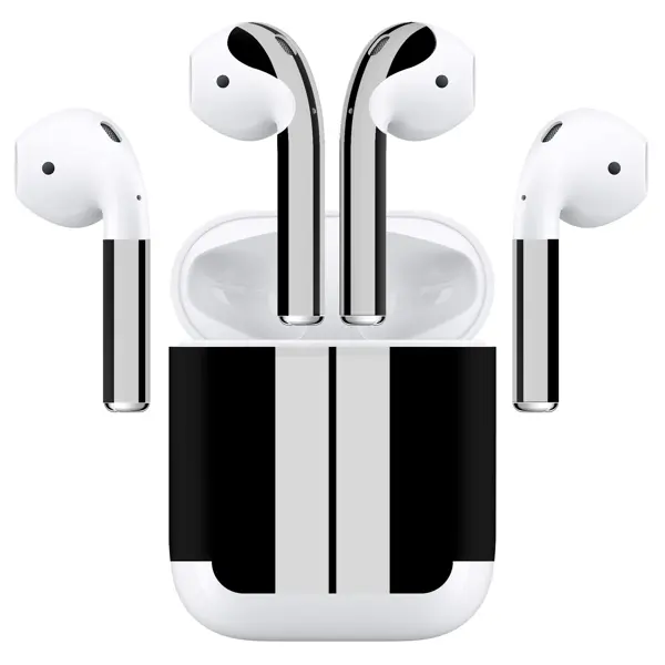 Papscover Airpods (Gen 2 No Wireless) Kaplama Siyah Çift Beyaz Şerit - Image 1