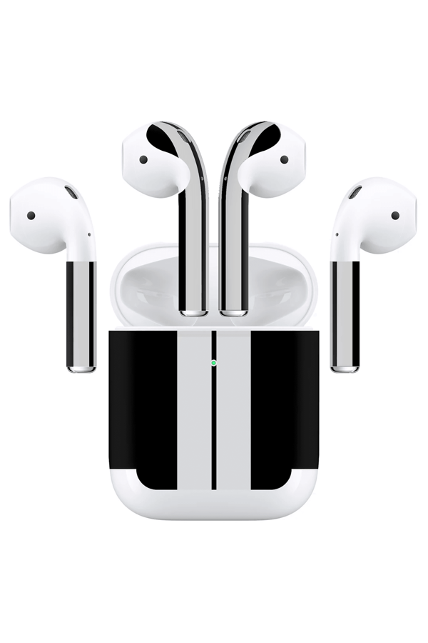Papscover Airpods (Gen 2 Wireless) Kaplama Siyah Çift Beyaz Şerit - Image 1