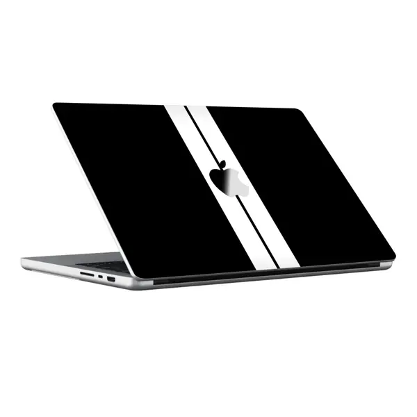 Papscover Macbook Pro 14" (2021 M1) Kaplama - Siyah Çift Beyaz Şerit - Image 1
