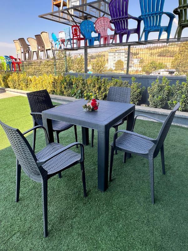 Mandella Elit Rattan 80x80 Nirvana Koltuk Masa Takımı Antrasit - Image 1