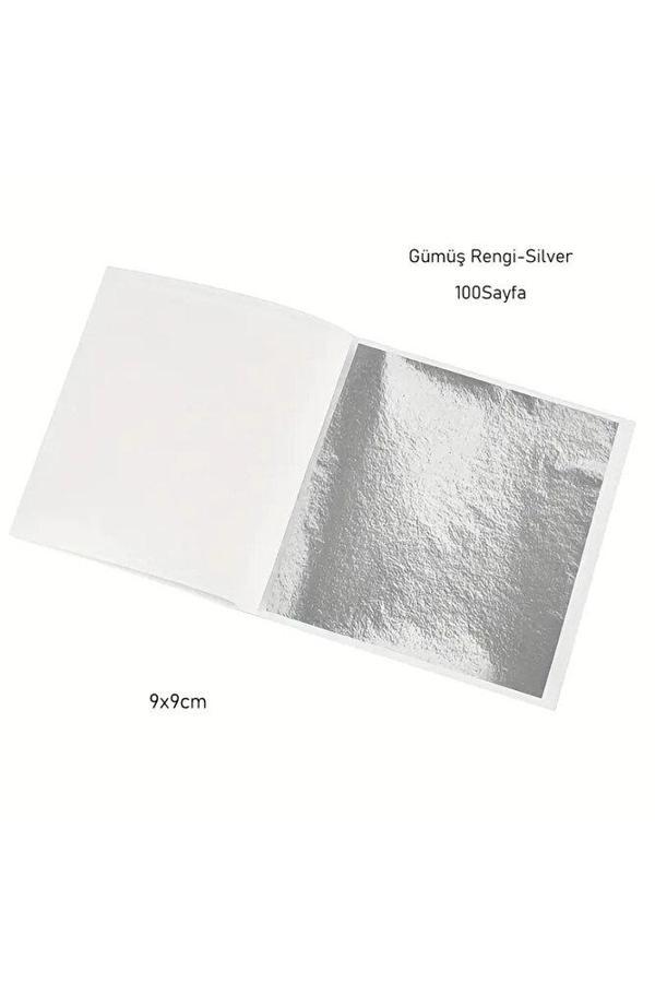 Sanathobi Gümüş Yaprak, Gümüş Yaprak ,Varak Gümüş, Silver Tırnak Süsü, Dekoratif, Epoksi Reçine-9X9Cm-100Sayfa - Image 1
