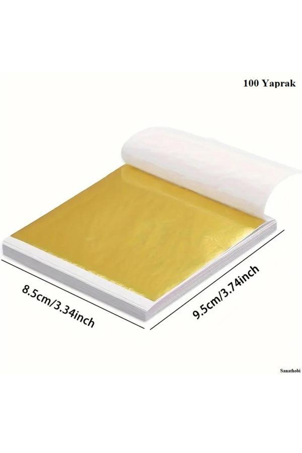 Sanathobi Altın Yaprak, Yaprak Altın, Varak Altın, Tırnak Süsü, Dekoratif, Epoksi Reçine-8.5X9.5-100Sayfa - Image 1