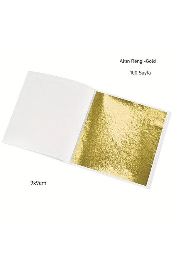 Sanathobi Altın Yaprak, Yaprak Altın, Varak Altın, Gold Tırnak Süsü, Dekoratif, Epoksi Reçine-9X9Cm-100Sayfa - Image 1