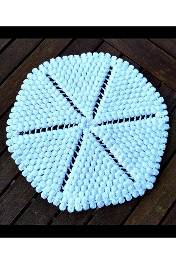 Sanathobi Banyo Lifi Beyaz Renk, Duş Bezi, El Örgüsü, Çeyizlik, Altıgen Çap:26Cm - Image 1