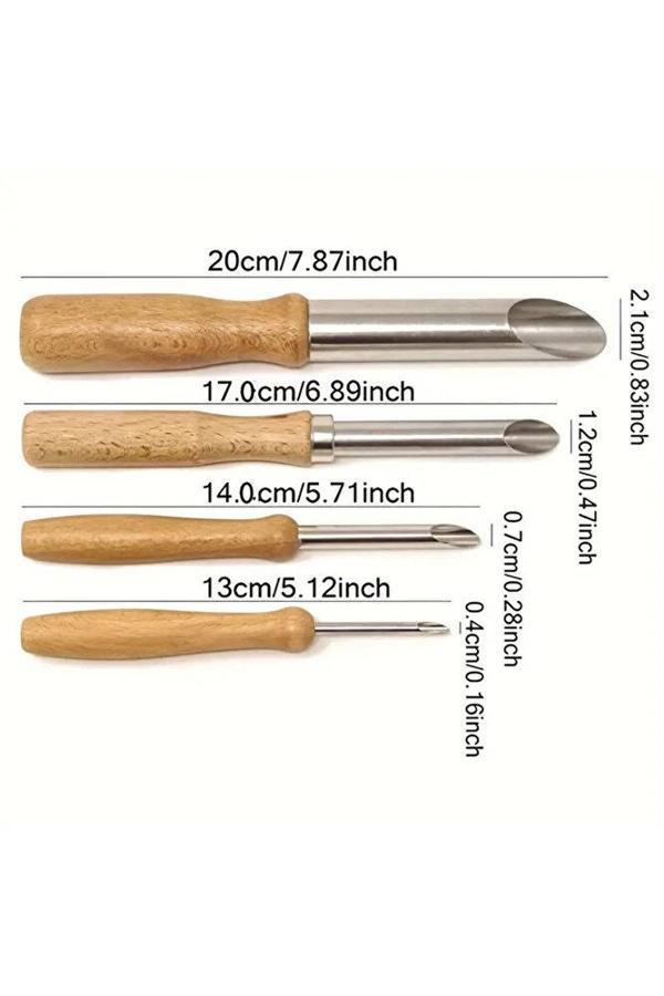 Sanathobi Kil Delik Açacağı, Modelleme Delik Açma, Çölekçilik, Ahşap Saplı Paslanmaz Çelik-Set 4 Adet - Image 1