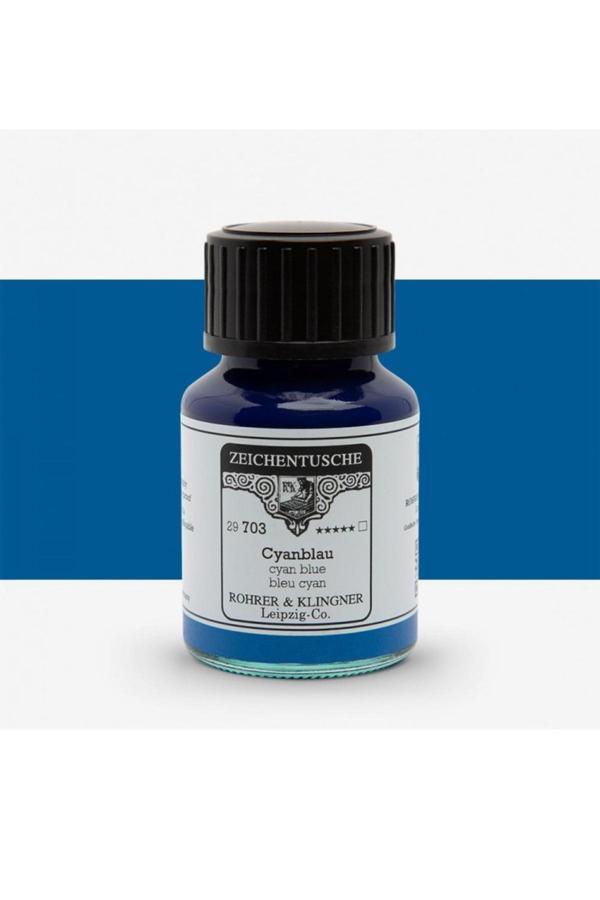 Rohrer & Klingner Kaligrafi Mürekkebi Zeichentusche 29-Airbrush-Fırça-Divit-Boyama 50Ml-703-Cyan Blue - Image 1
