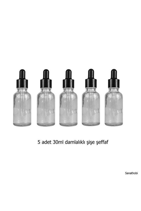 Sanathobi Şeffaf Cam Damlalıklı Şişe, Medikal Şişe, Boş Şişe, Mürekkep Şişe 30Ml-5 Adet - Image 1