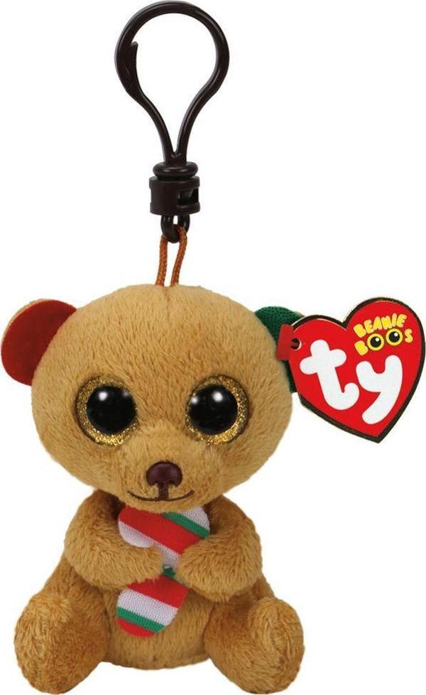 TY Bella - Brown Bear W/Candy Cane Peluş Anahtarlık - Image 1