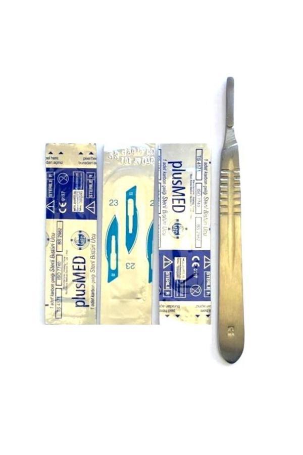 Sanathobi Bistüri Ucu 3 Adet+Sap- Steril Karbon Çeliği (Plusmed 1.Kalite) - Image 1