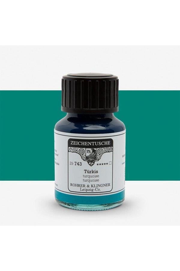 Rohrer & Klingner Kaligrafi Mürekkebi Zeichentusche 29-Airbrush-Fırça-Divit-50Ml-743-Turquoise - Image 1
