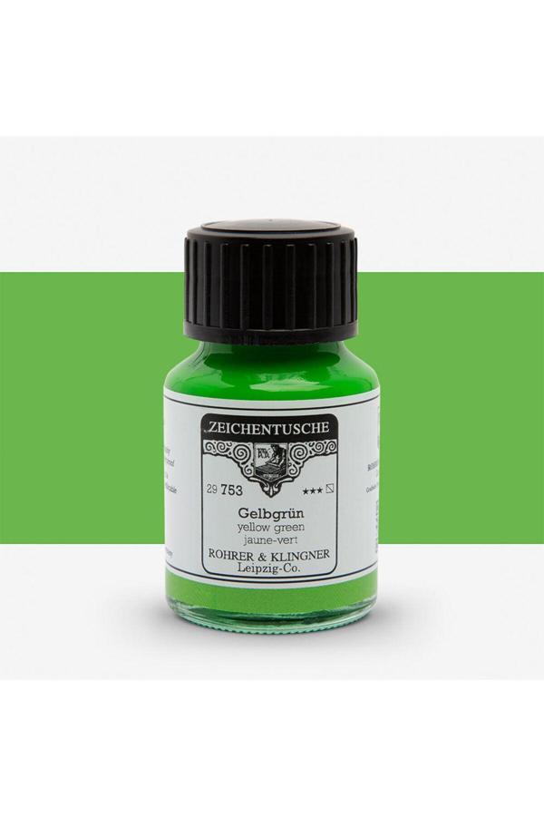 Rohrer & Klingner Kaligrafi Mürekkebi Zeichentusche 29-Airbrush-Fırça-Divit 50Ml-753-Yellow Green - Image 1