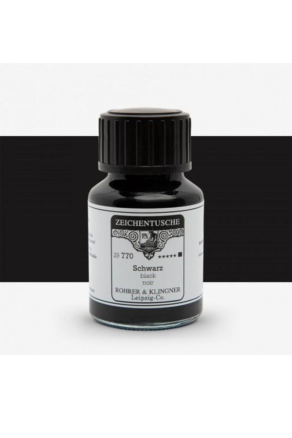 Rohrer & Klingner Kaligrafi Mürekkebi Zeichentusche 29-Airbrush-Fırça-Divit-Sulu Boya 50Ml-770-Black - Image 1