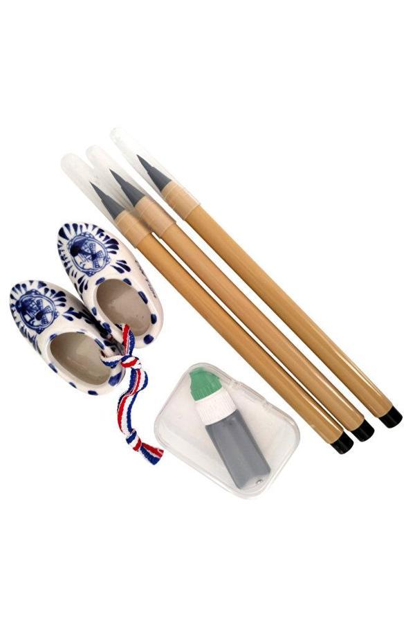 Sanathobi Fırça Uçlu Mürekkep Dolumlu, Brush Pen, Kurt Kılı, Hazneli, Siyah-Çini, Seramik Tahrir Fırçası 3 Ad - Image 1