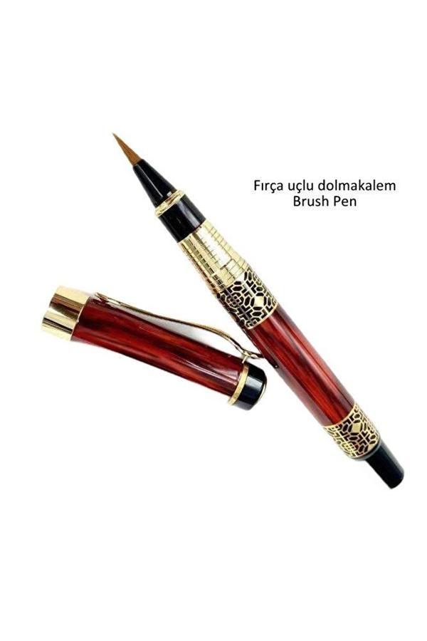 Sanathobi Fırça Uçlu Dolma Kalem, Brush Pen, Kurt Kılı, Hazneli, Kırmızı-Çini, Seramik Tahrir Fırçası No:1 - Image 1