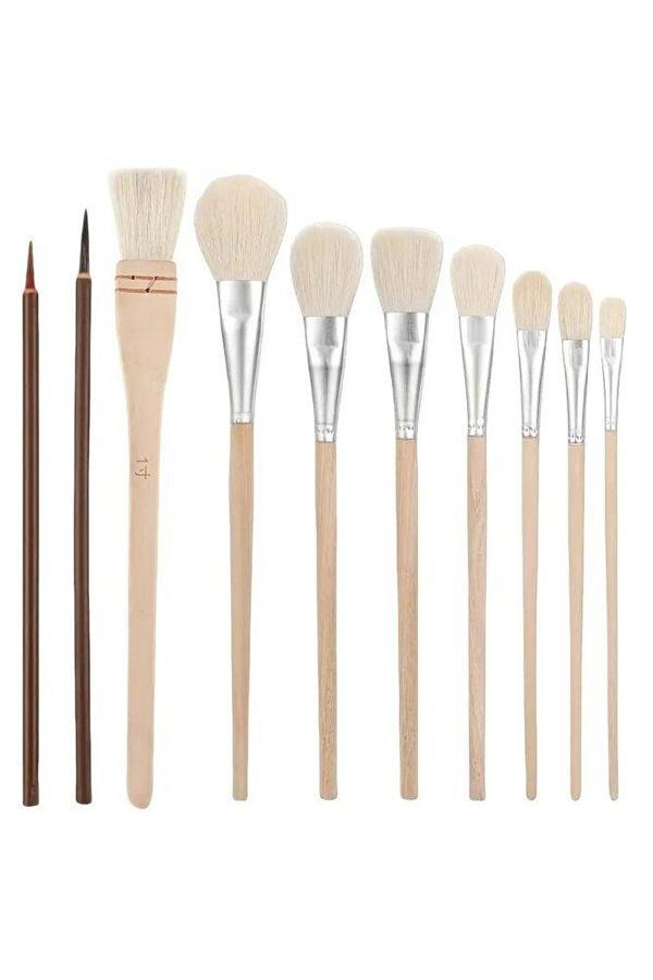 Sanathobi Seramik Sırlama Fırça Seti, Seramik Boyama, Yaldızlama, Çini, Vazo, Yağlı Boya, Koyun Tüyü-Set 10Ad - Image 1