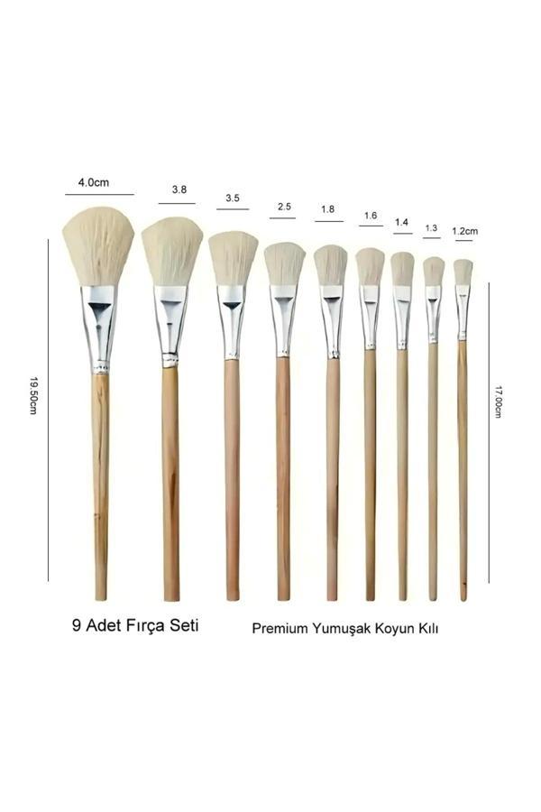 Sanathobi Seramik Çini Sırlama Fırça Seti, Yaldızlama, Vazo, Cam, Akrilik Boyama, Premium-Set 9 Adet - Image 1