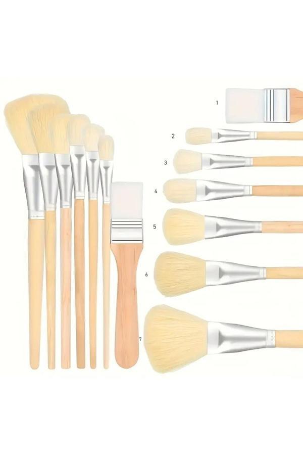Sanathobi Seramik Çini Sırlama Fırça Seti, Yaldızlama, Vazo, Cam, Akrilik Boyama, Keçi Kılı Premium-Set 7 Adet - Image 1