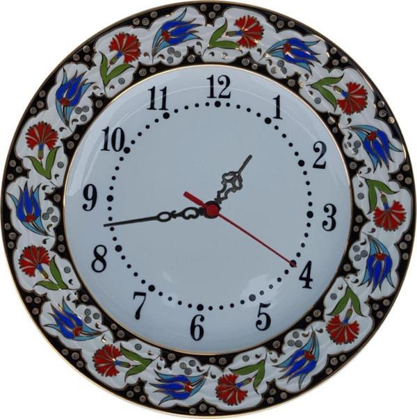 Armada Çini Armada Cini Prt 67 25 Cm Kırmızı Siyah Yaldızlı Lale Karanfil Desenli Porselen Cini Saat - Image 1