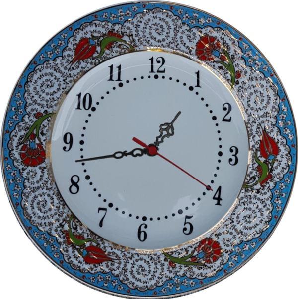Armada Çini Armada Cini Prt 68 25 Cm Mavi Altın Yaldızlı Lale Karanfil Desenli Porselen Cini Saat - Image 1