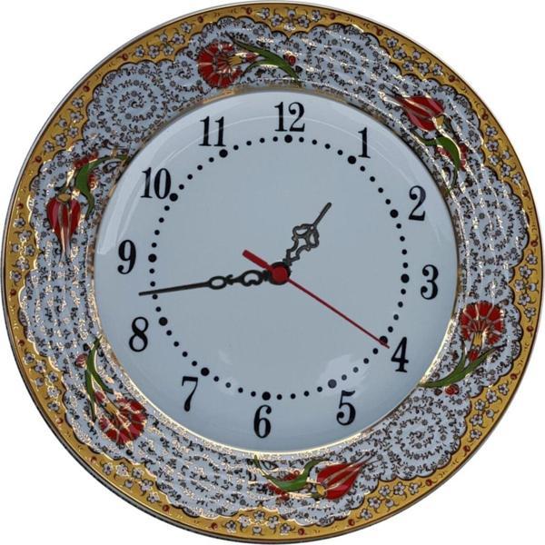 Armada Çini Armada Cini Prt 70 25 Cm Kırmızı Sarı Yaldızlı Lale Karanfil Desenli Porselen Cini Saat - Image 1