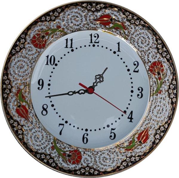 Armada Çini Armada Cini Prt 71 25 Cm Siyah Altın Yaldızlı Lale Karanfil Desenli Porselen Cini Saat - Image 1