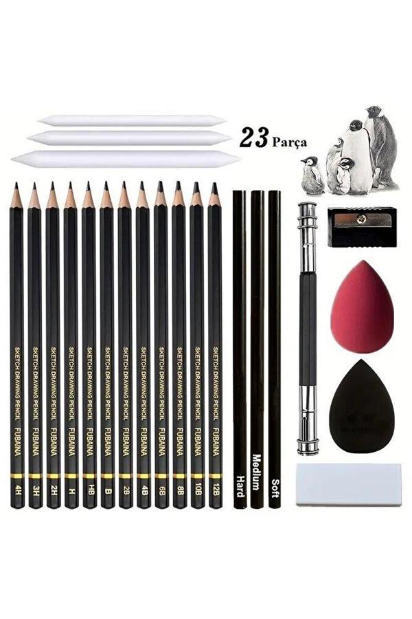 Sanathobi Kara Kalem Çizim Seti, Eskiz Kalem Seti, Dereceli Kalem Set, Kömür Kalem-Kutulu 23 Parça - Image 1