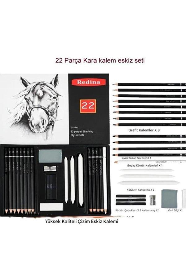 Sanathobi Kara Kalem Çizim Seti, Eskiz Kalem Seti, Dereceli Kalem Set, Kömür Kalem-Kutulu 22 Parça - Image 1