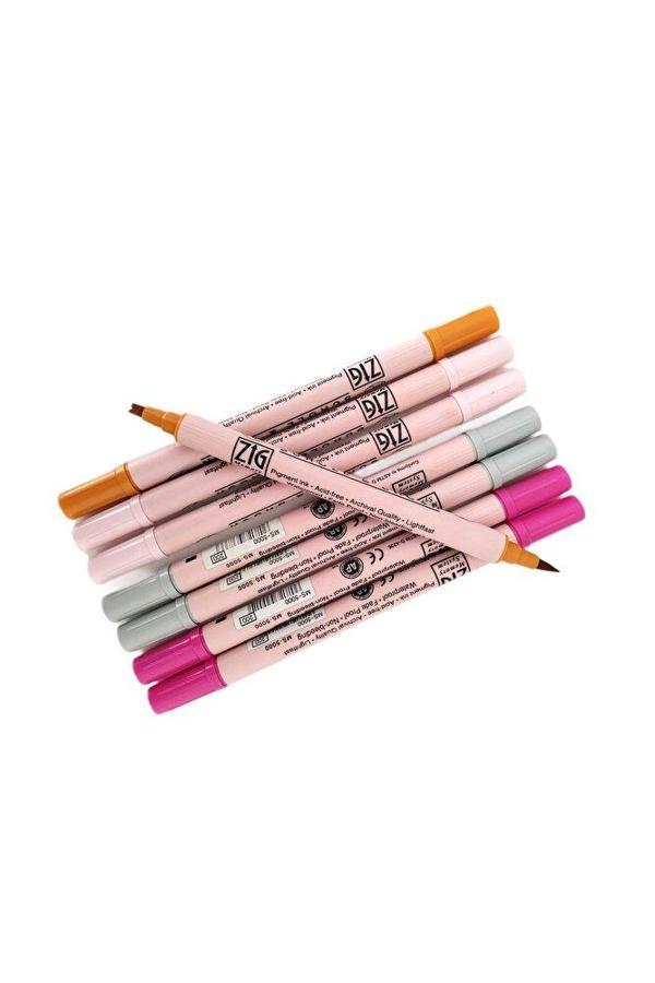 Zig Zig Scroll & Brush Çift Çizgi Ve Fırça Uçlu Kaligrafi Kalemi, Davetiye Kalemi-8 Adet - Image 1