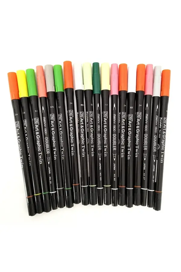 Zig Zig Art&Graphic Twin Tut-80 Ve Marvy Brush Kalem Seti-18 Adet Set - Image 1