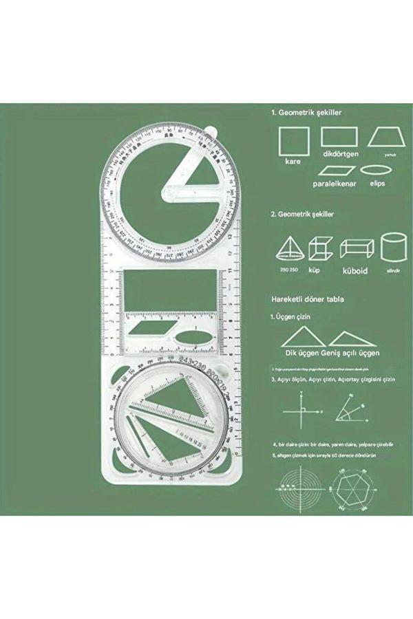 Sanathobi Dönebilen Geometri Cetvel, Üçgen Cetvel, Çizim Şablonu, Çok Fonksiyonlu Cetvel Seti-1Ad - Image 1
