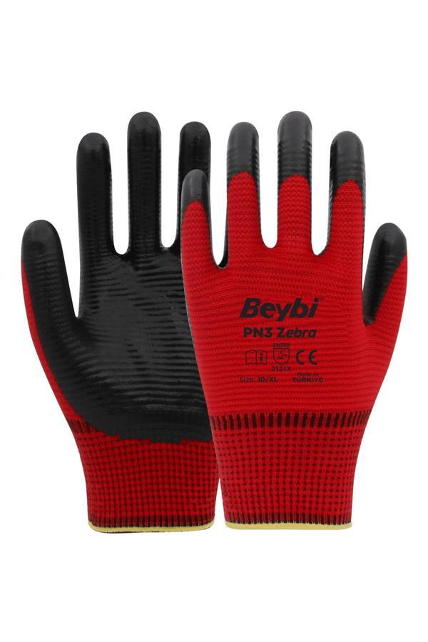 Beybi Pn3 Zebra İş Eldiveni 12 Ader Kırmızı - Image 1