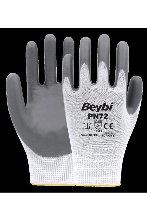Beybi Pn72 Gri Polyester Örme Nitril Eldiven 12 Adet - Image 1