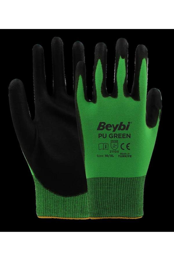 Beybi Pu Green Poliüretan Kaplı Polyester Örme Eldiven 12 Adet - Image 1