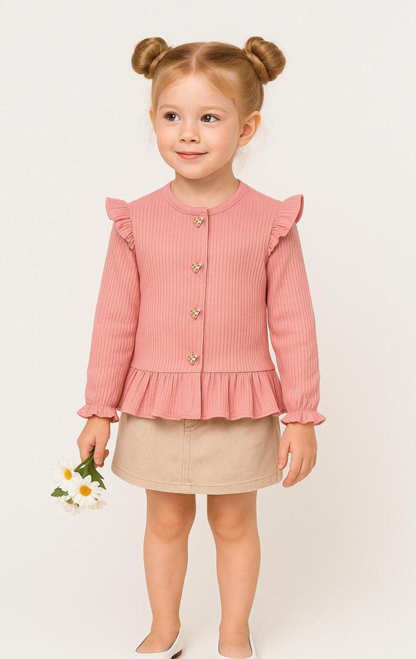 Fırfırlı Fitilli Kumaş Kız Çocuk Uzun Kollu Hırka - Image 1