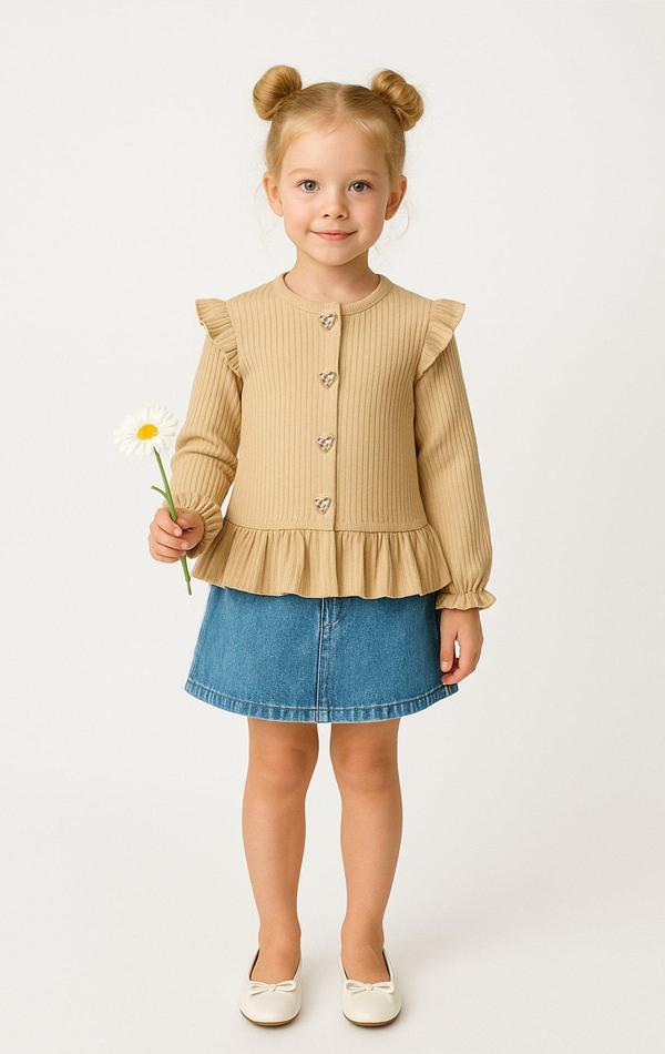 Fırfırlı Fitilli Kumaş Kız Çocuk Uzun Kollu Hırka - Image 1