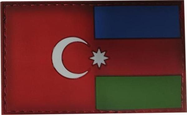 Single Sword Azerbaycan 2 Devlet Tek Millet Bayrağı Plastik Patch - Peç - Image 1
