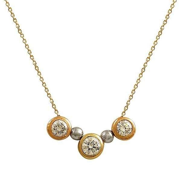 Üçlü Tektaş Kolye 1,65 Gram 14 Ayar Altın - Image 1