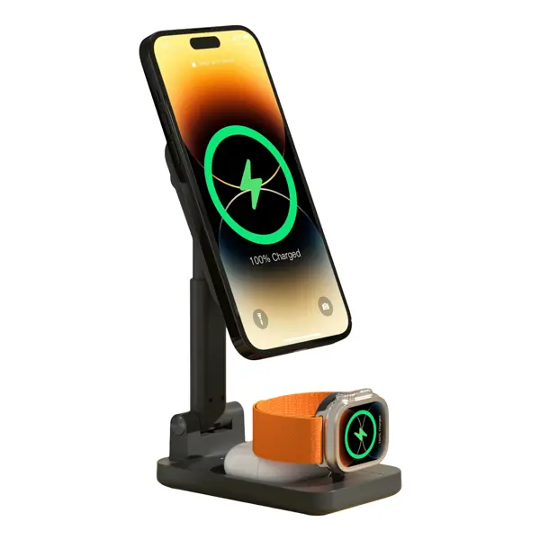 Keephone 3in1 Masaüstü Kablosuz Şarj Standı-Siyah - Image 1