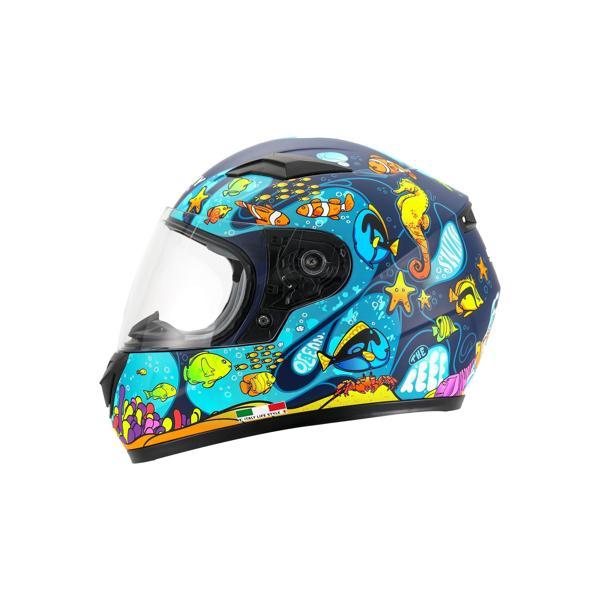 Sway 815K Full Face Şeffaf Vizör Çocuk Motosiklet Kaskı L Beden Ocean Black Blue - Image 1